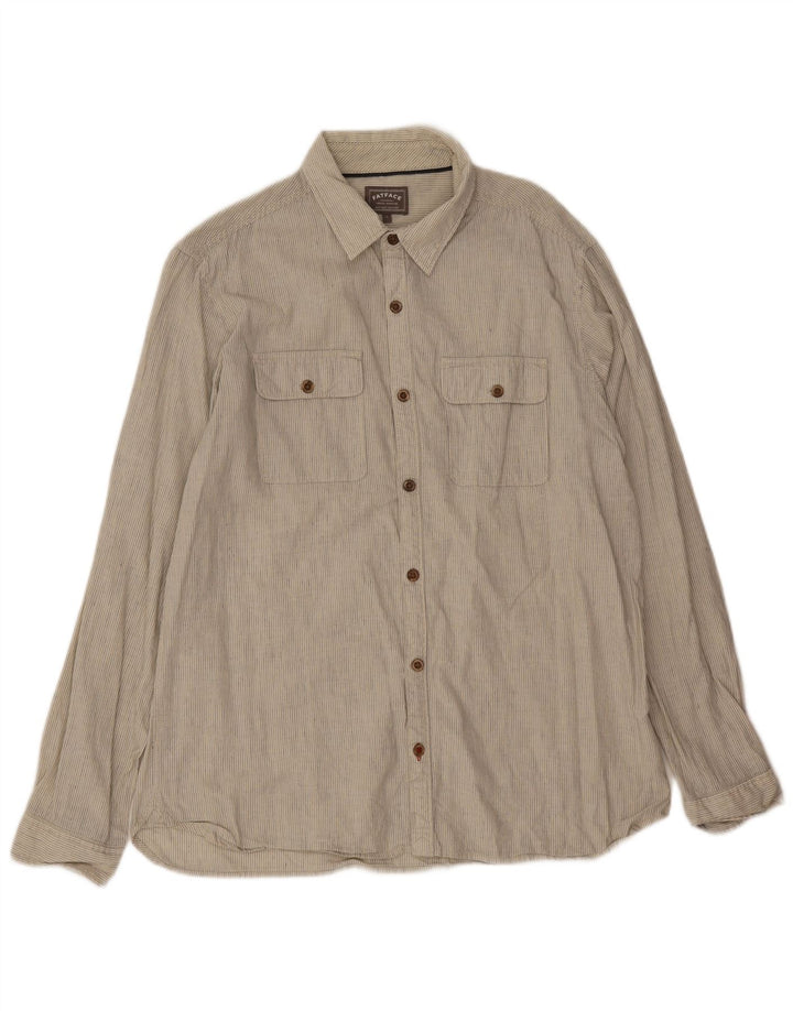 Camisa masculina Fat Face grande linho risca de giz bege