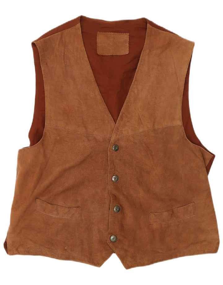 Colete masculino de camurça VINTAGE marrom médio
