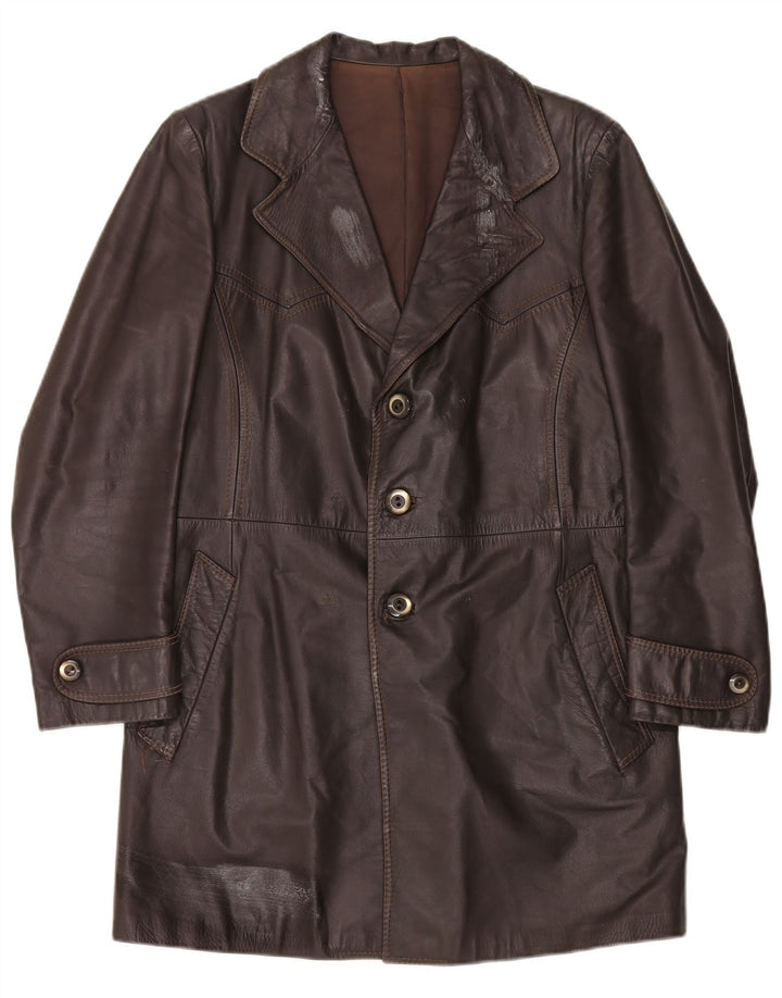 Casaco de couro masculino vintage UK 38 marrom médio