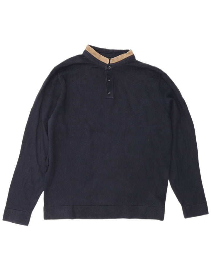Suéter masculino Massimo Dutti com gola redonda, grande algodão azul marinho