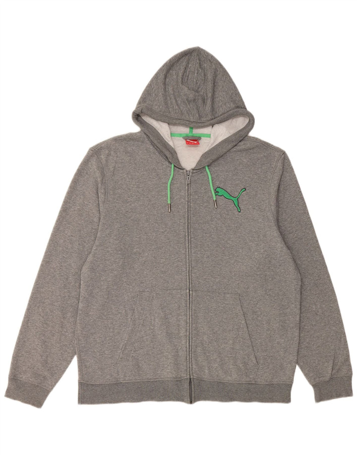 Suéter PUMA masculino com capuz e zíper XL cinza manchado