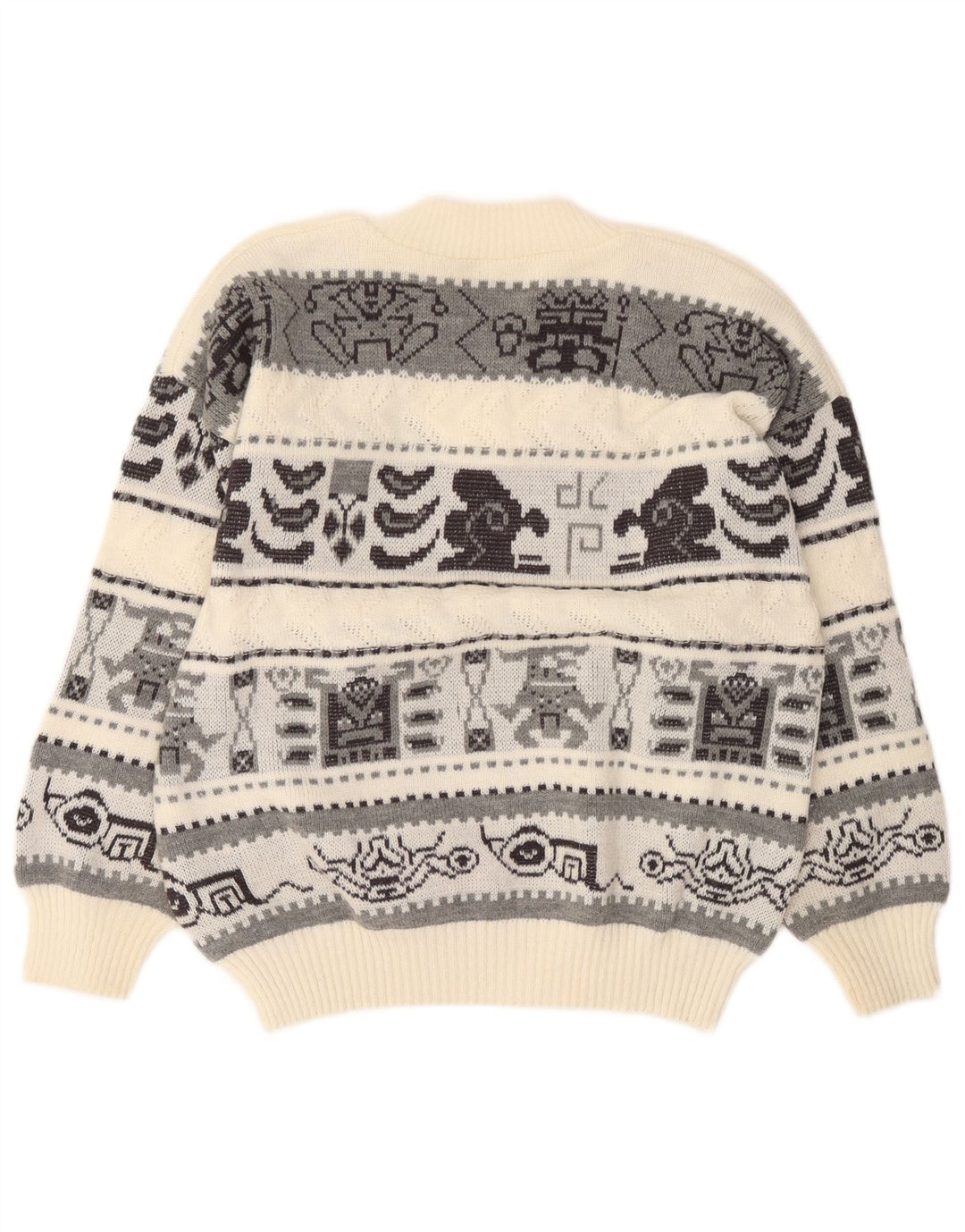 Suéter masculino vintage com decote em V grande geométrico branco