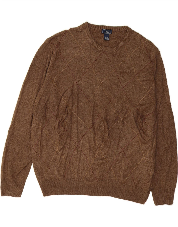 DOCKERS Mens Loose Fit Crew Neck Jumper Sweater 2XL Brown Argyle/Diamond Vintage Dockers and Second-Hand Dockers from Messina Hembry 