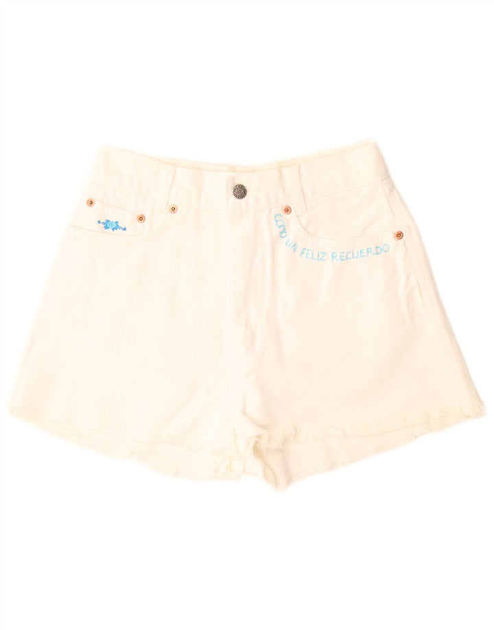 Shorts jeans feminino Charro com perna larga W29 algodão branco médio