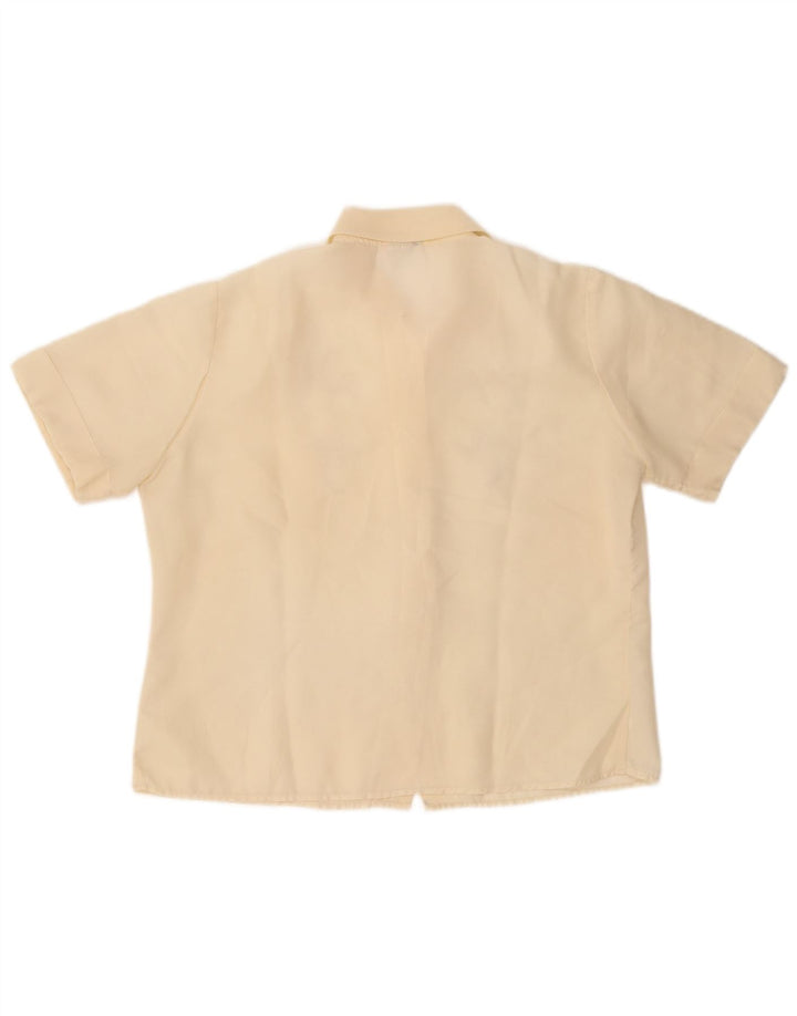 Blusa feminina VINTAGE de manga curta UK 14 floral amarelo médio