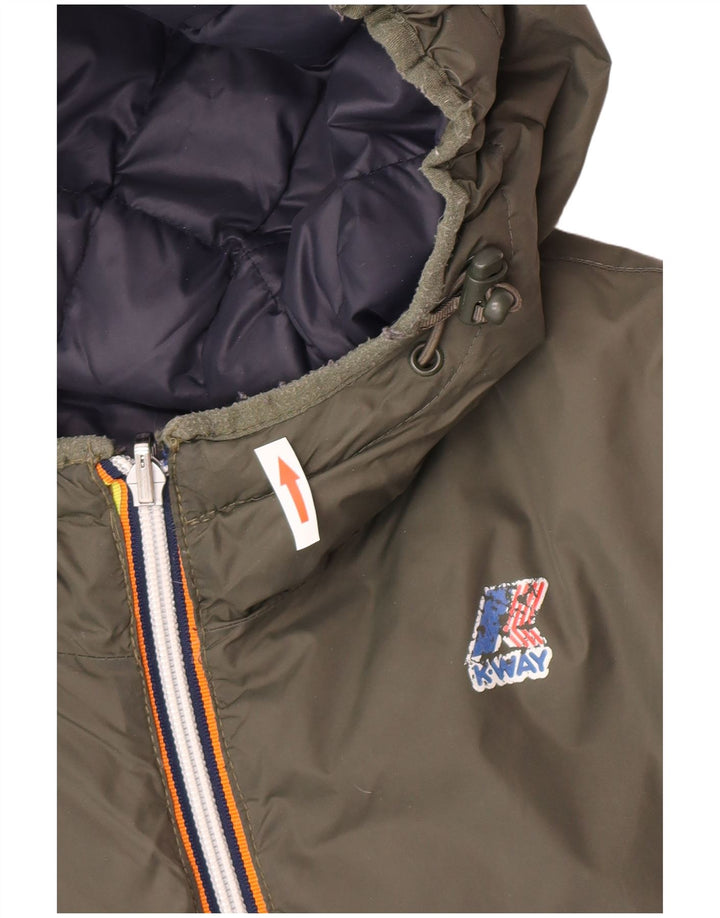 Jaqueta masculina acolchoada reversível com capuz K-Way UK 38 poliamida verde médio