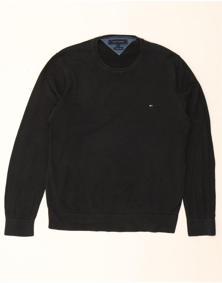TOMMY HILFIGER Mens Crew Neck Jumper Sweater Large Black Cotton Vintage Tommy Hilfiger and Second-Hand Tommy Hilfiger from Messina Hembry 
