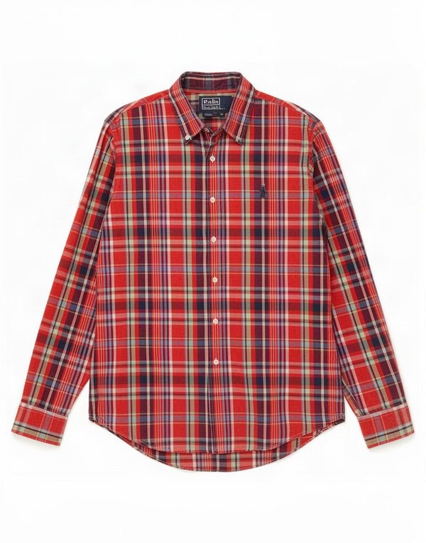 Polo Ralph Lauren Mens Custom Fit Camisa Médio Algodão Xadrez Vermelho