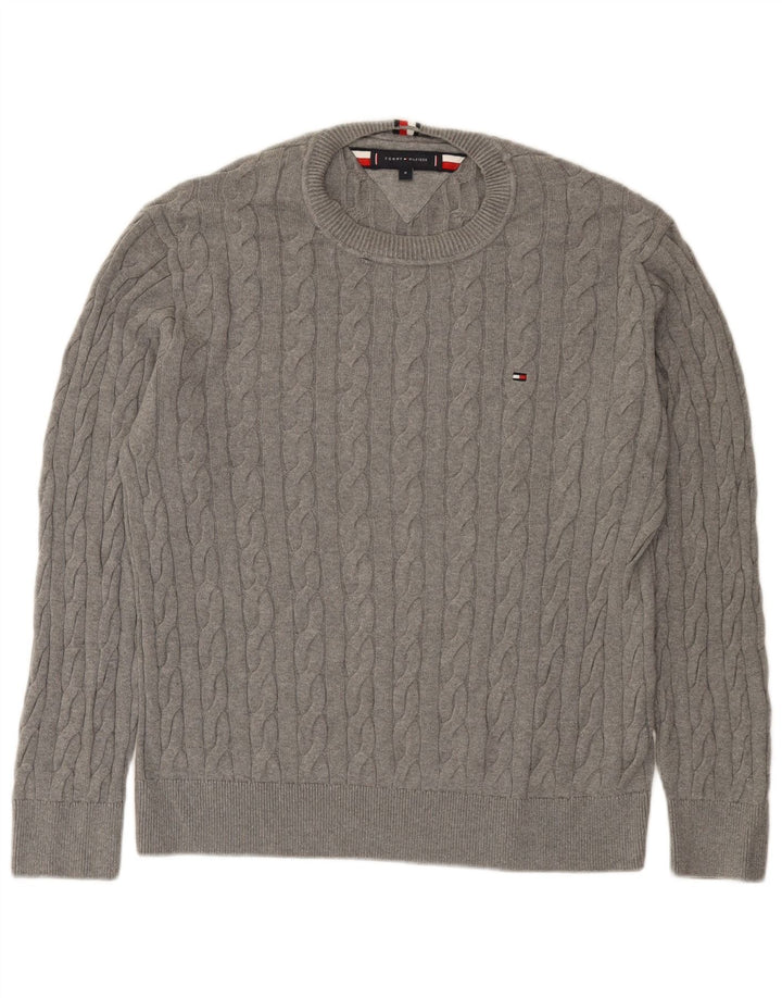 Suéter masculino Tommy Hilfiger com gola redonda e algodão cinza médio