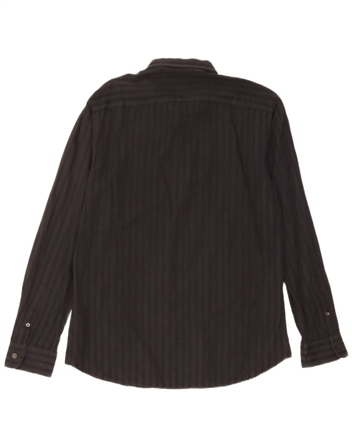 Camisa masculina diesel grande listrada preta de algodão