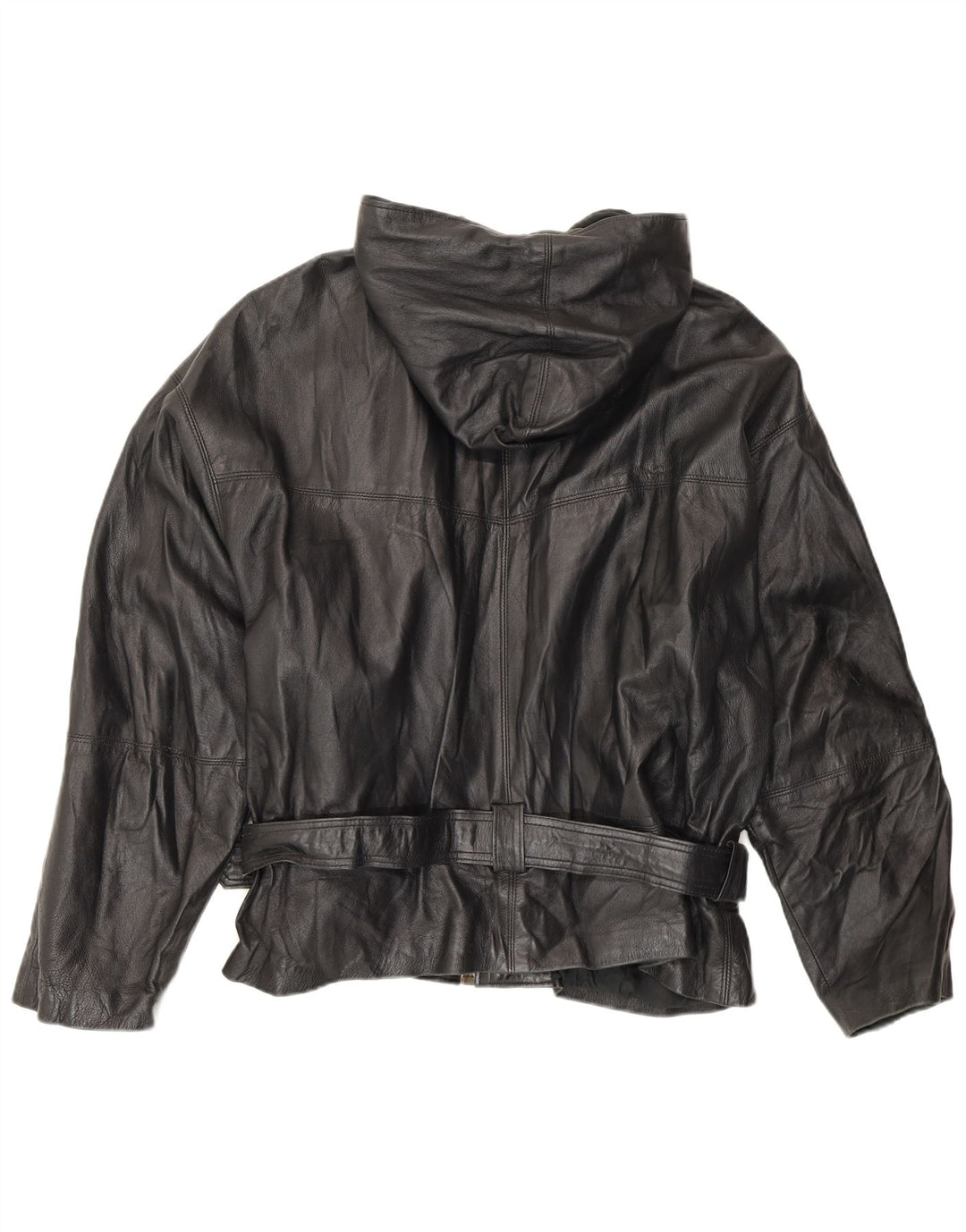 Jaqueta de couro masculina vintage com capuz UK 42 XL preta
