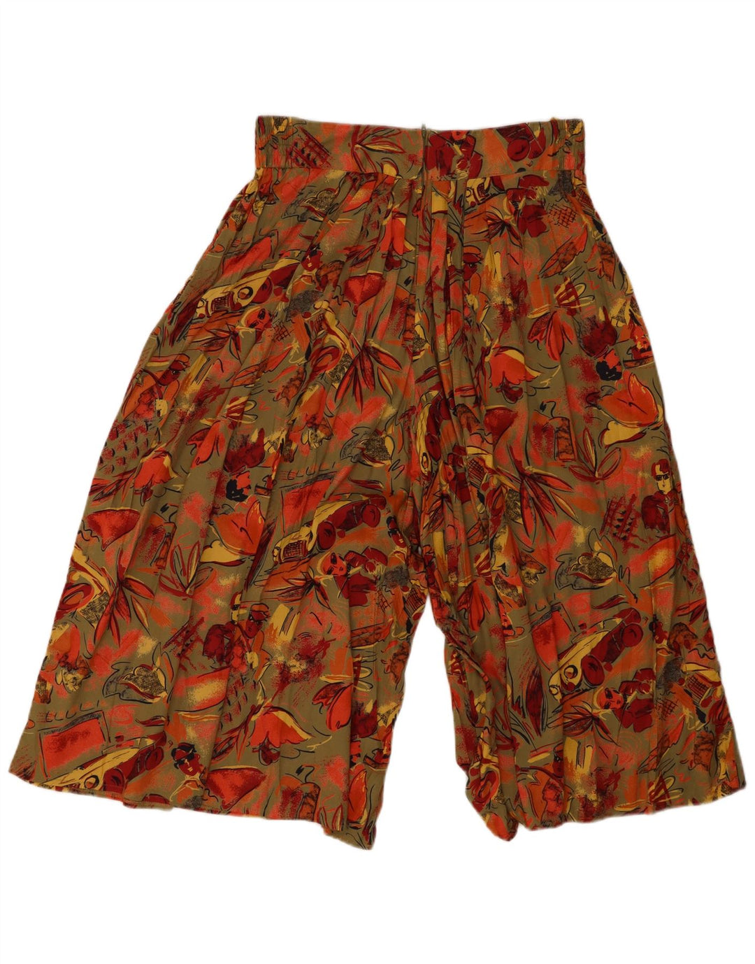 Calça Capri feminina VINTAGE de cintura alta Reino Unido 20 2XL W32 L19 Cáqui Floral