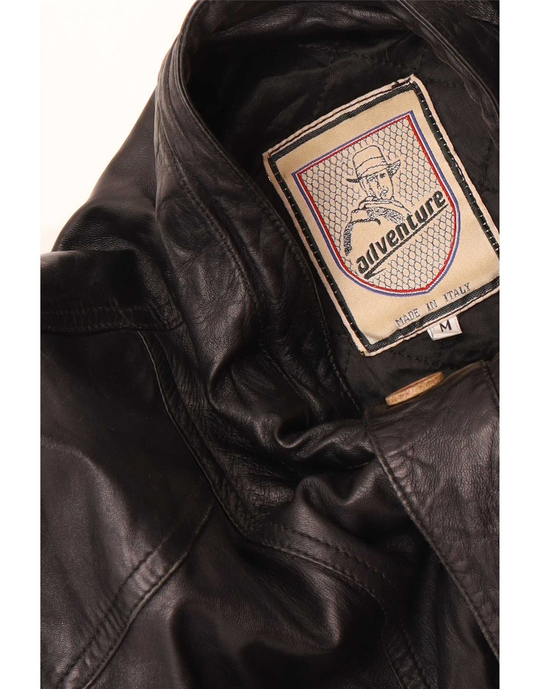 Jaqueta de couro masculina vintage folgada UK 38 preta média