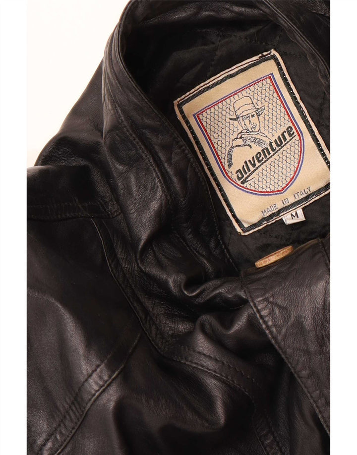 Jaqueta de couro masculina vintage folgada UK 38 preta média