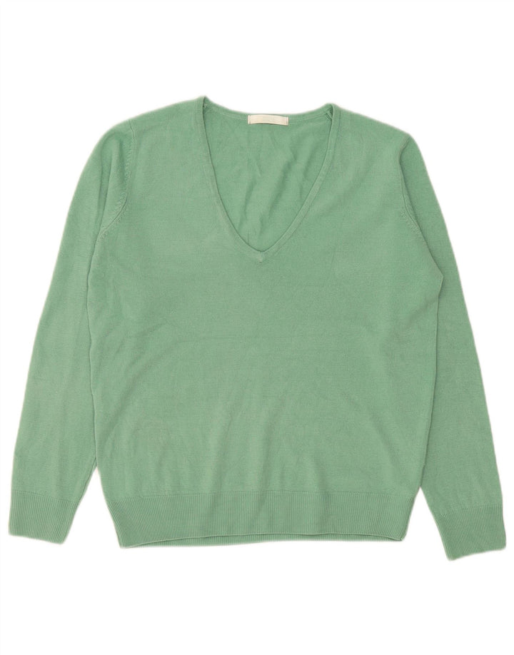 Suéter feminino Marks & Spencer com decote em V Reino Unido 12 acrílico verde médio