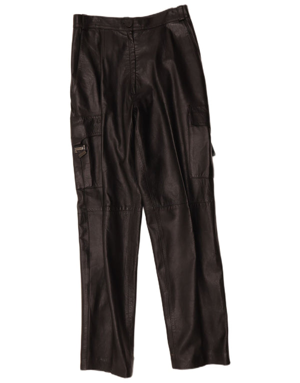 Calça cargo feminina de couro reto FLORENTIA IT 44 médio W28 L31 preta