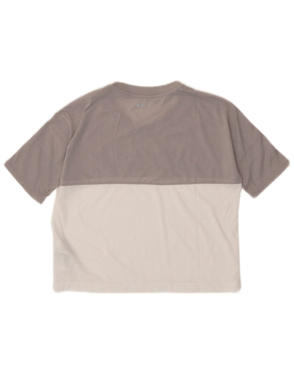 Nike Womens Crop Oversized Graphic T-Shirt Top UK 10 Small Grey Polyester