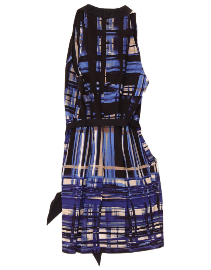 Vestido básico feminino sem mangas Karen Millen Reino Unido 12 azul médio geométrico