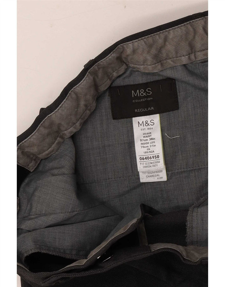 Calça masculina reta regular Marks & Spencer W38 L31 poliéster cinza