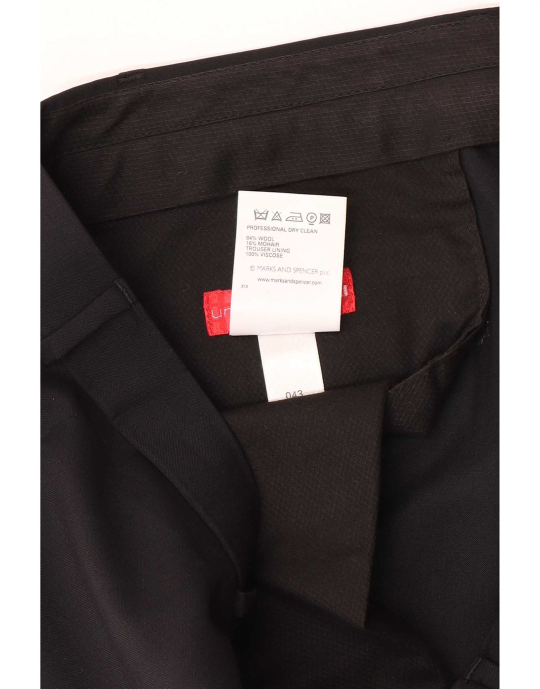 Calça masculina de terno reto Marks & Spencer W40 L31 lã preta