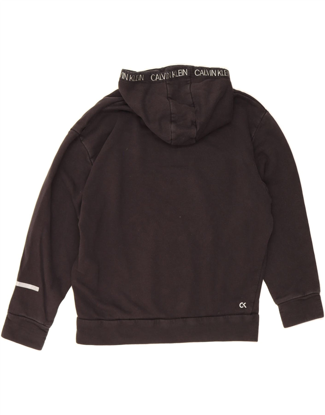 CALVIN KLEIN Mens Graphic Hoodie Jumper Small Black Cotton Vintage Calvin Klein and Second-Hand Calvin Klein from Messina Hembry 