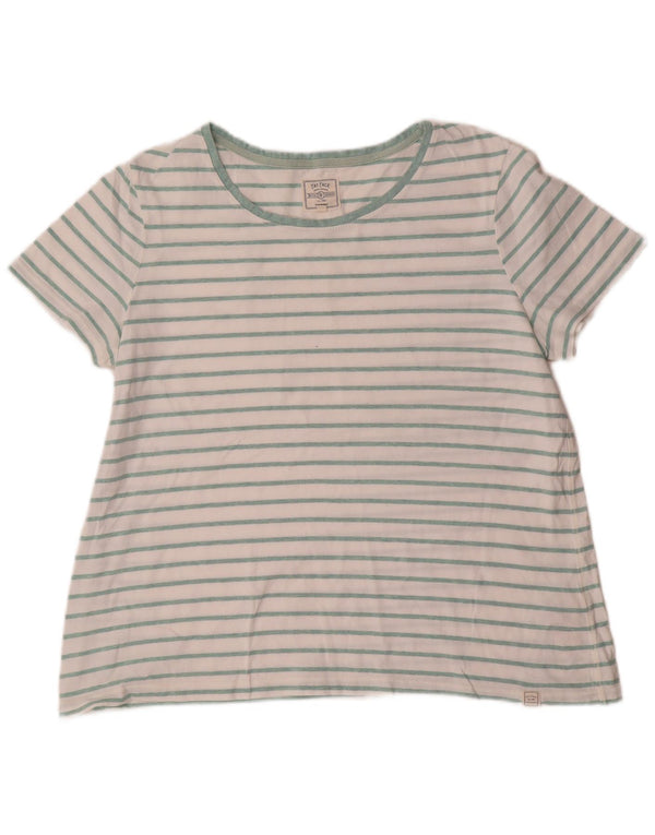 Top camiseta feminina Fat Face UK 16 algodão listrado branco grande