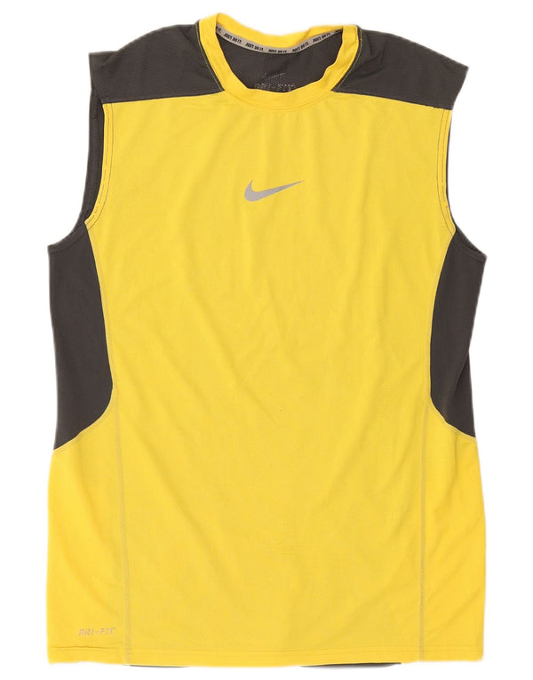 Nike Mens Dri Fit Vest Top Pequeno Amarelo Colorblock Poliéster