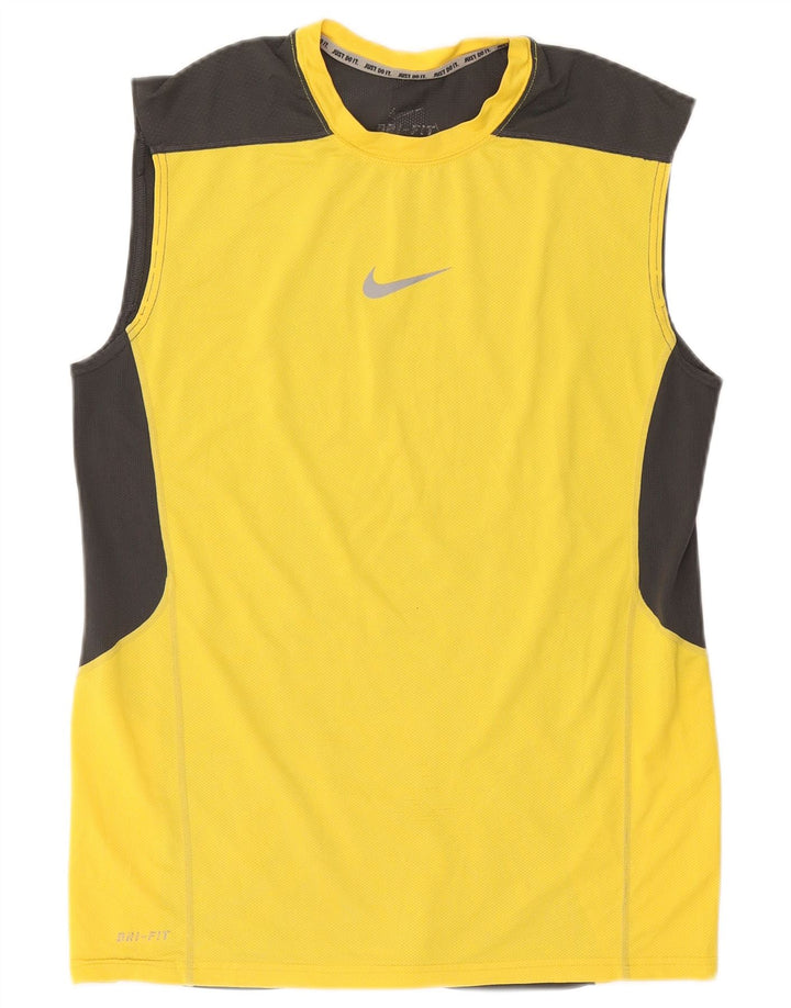 Nike Mens Dri Fit Vest Top Pequeno Amarelo Colorblock Poliéster