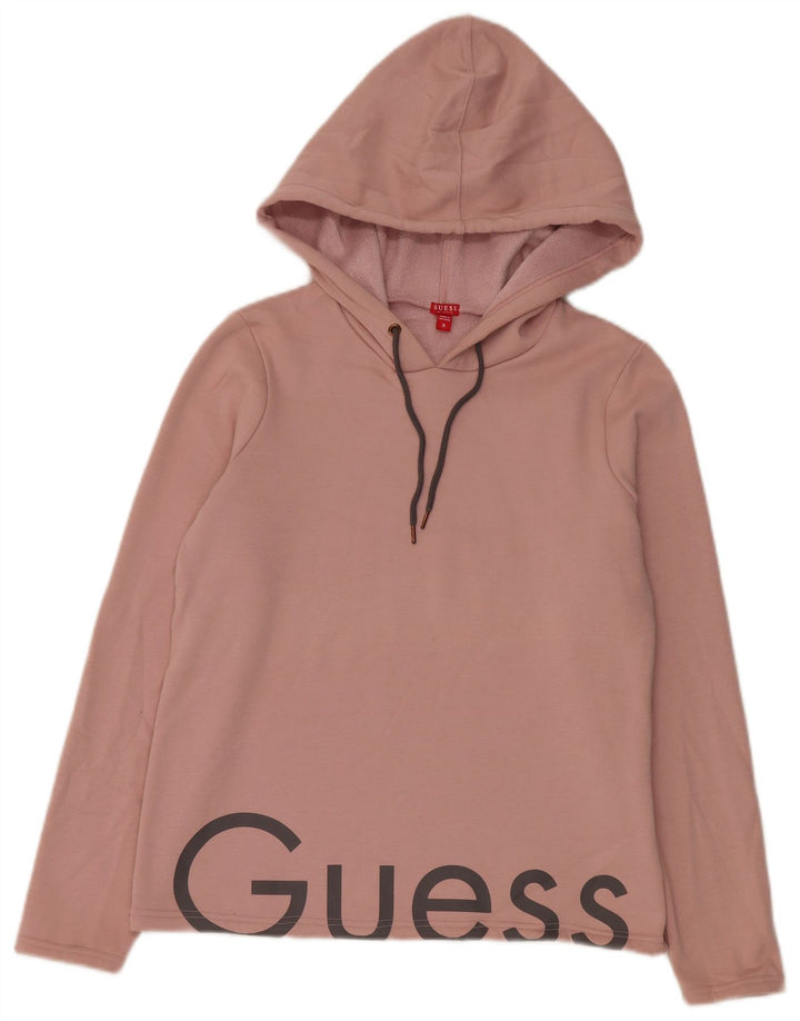 Suéter com capuz gráfico feminino Guess UK 14 poliéster rosa médio