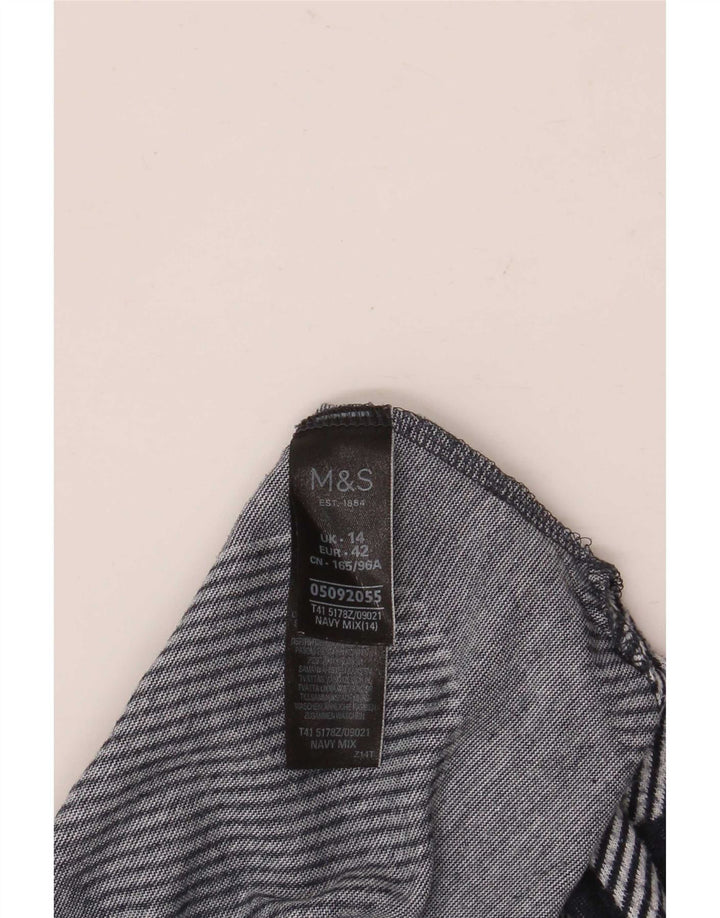 Top feminino Marks & Spencer manga 3/4 UK 14 grande bolinha azul marinho