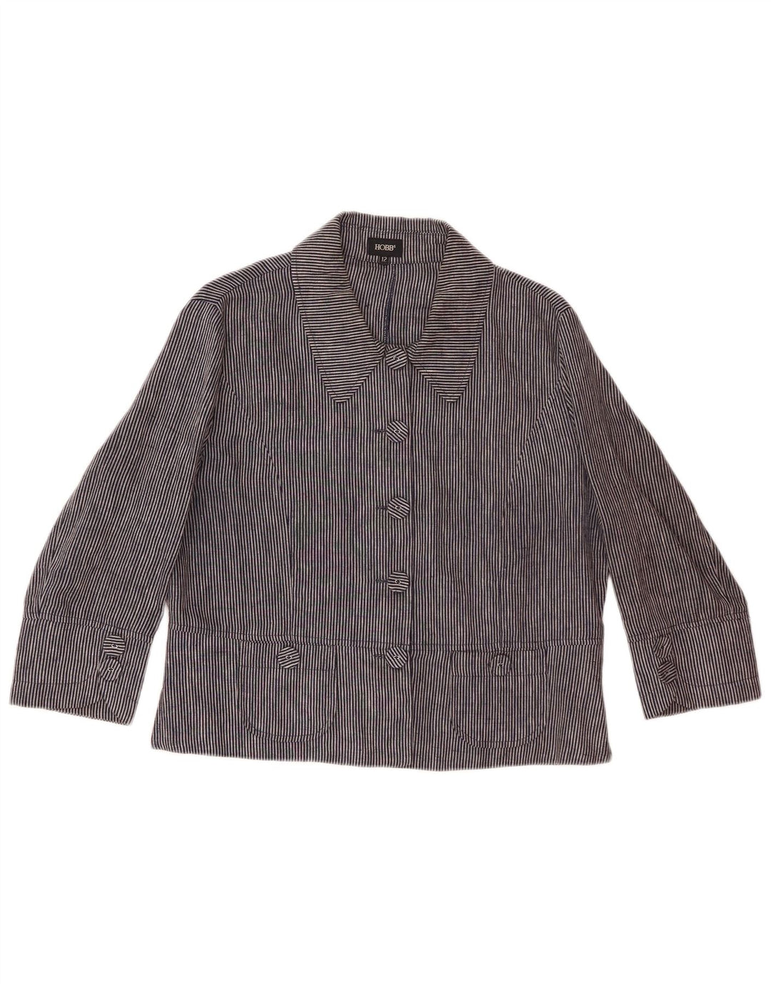 Jaqueta blazer feminina de 5 botões Hobbs Reino Unido 12 risca de giz azul marinho médio