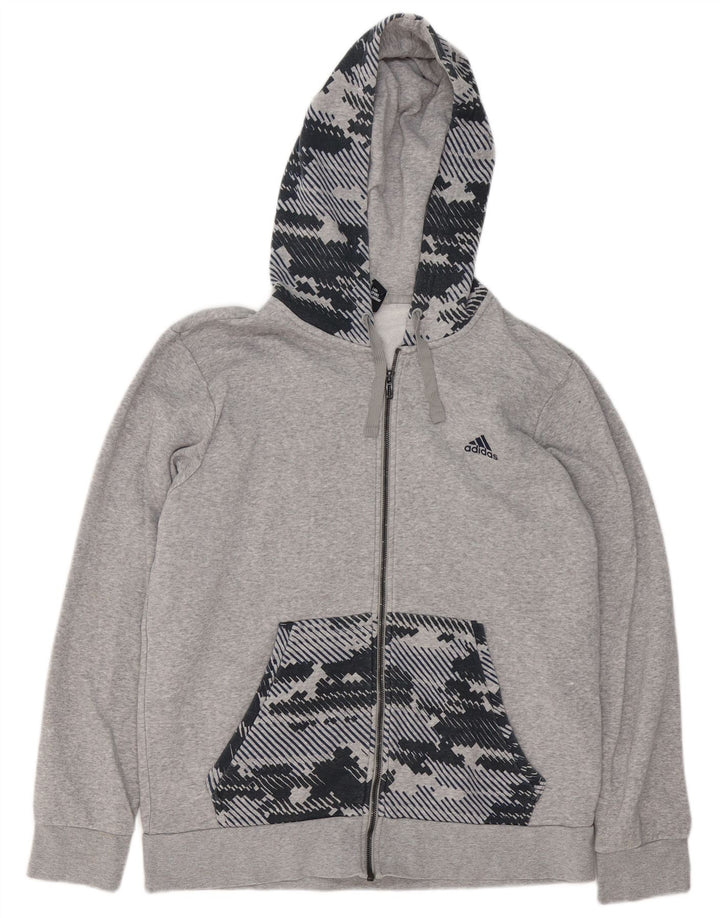Adidas masculino zip moletom com capuz grande cinza geométrico