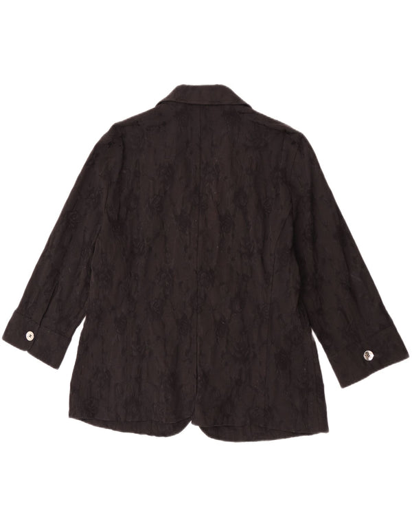 Jaqueta blazer feminina Perte by Krizia com 2 botões, tamanho 25, grande, preta, floral