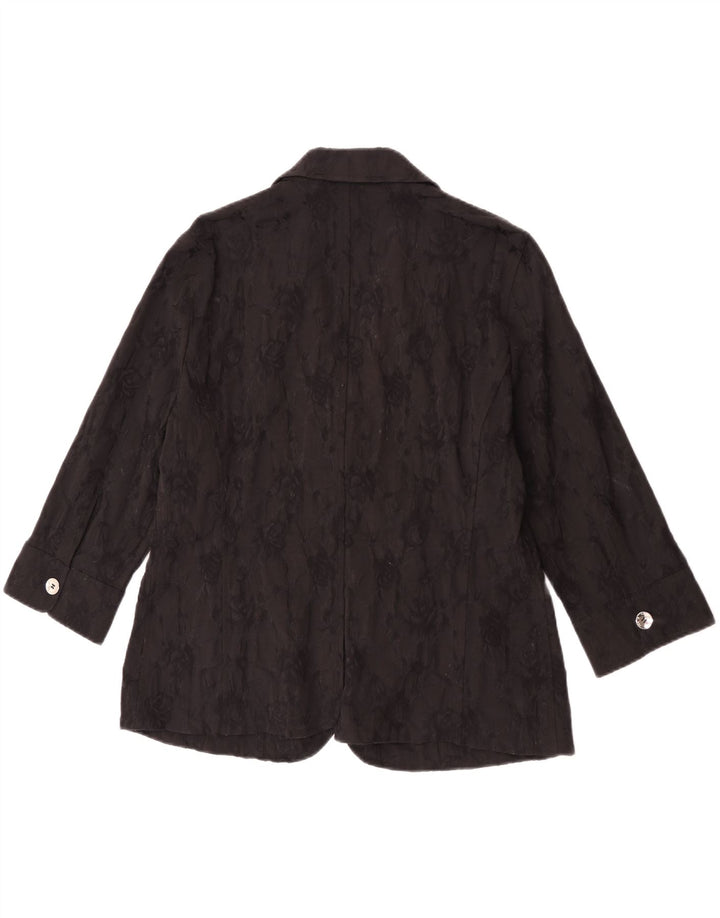 Jaqueta blazer feminina Perte by Krizia com 2 botões, tamanho 25, grande, preta, floral