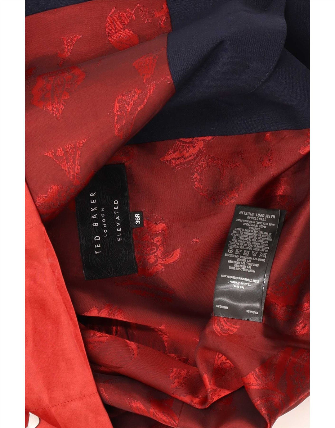 Colete masculino Ted Baker com 4 botões Reino Unido 36 pequeno azul marinho lã colorblock