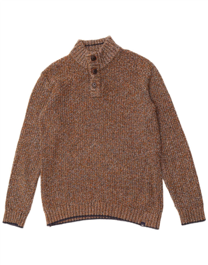 Suéter masculino Fat Face com gola redonda e algodão manchado marrom médio