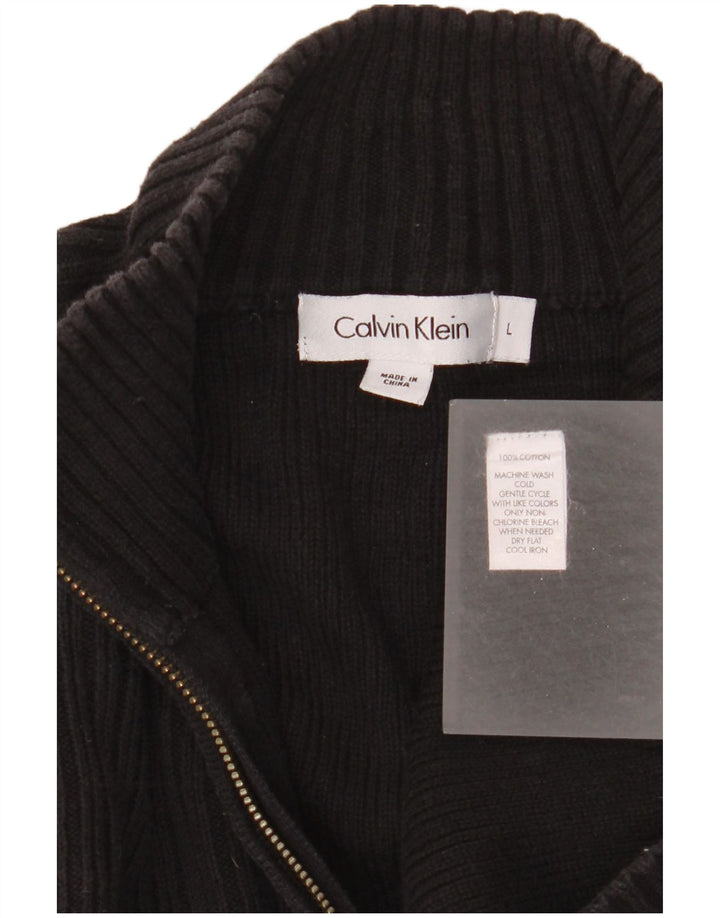 Suéter masculino Calvin Klein com zíper e gola alta de algodão preto