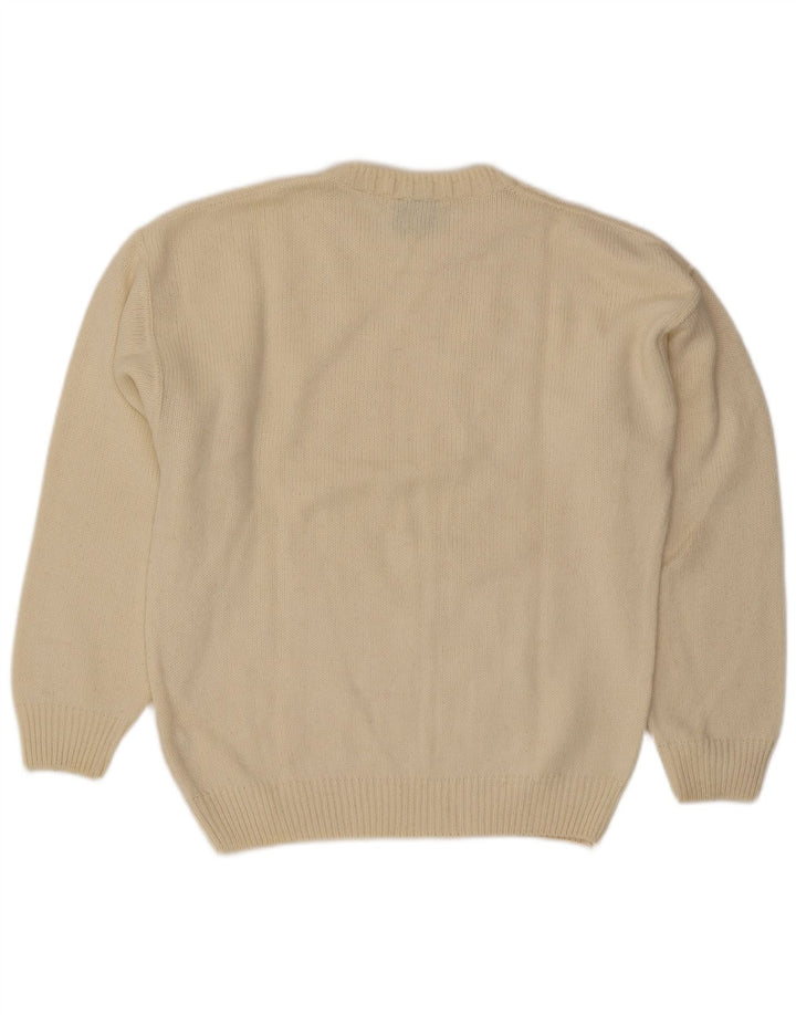 Suéter vintage masculino com gola redonda grande off white Argyle/lã diamante