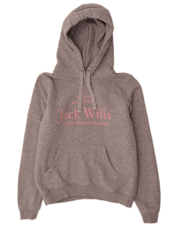 Jack Wills moletom feminino com capuz grande e gráfico UK 8 pequeno algodão cinza