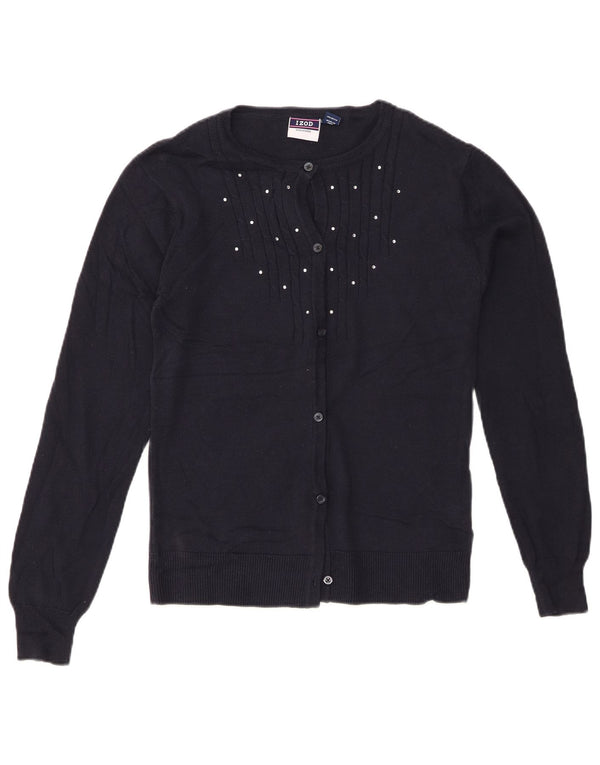 Suéter cardigã feminino IZOD 15-16 anos XL azul marinho algodão