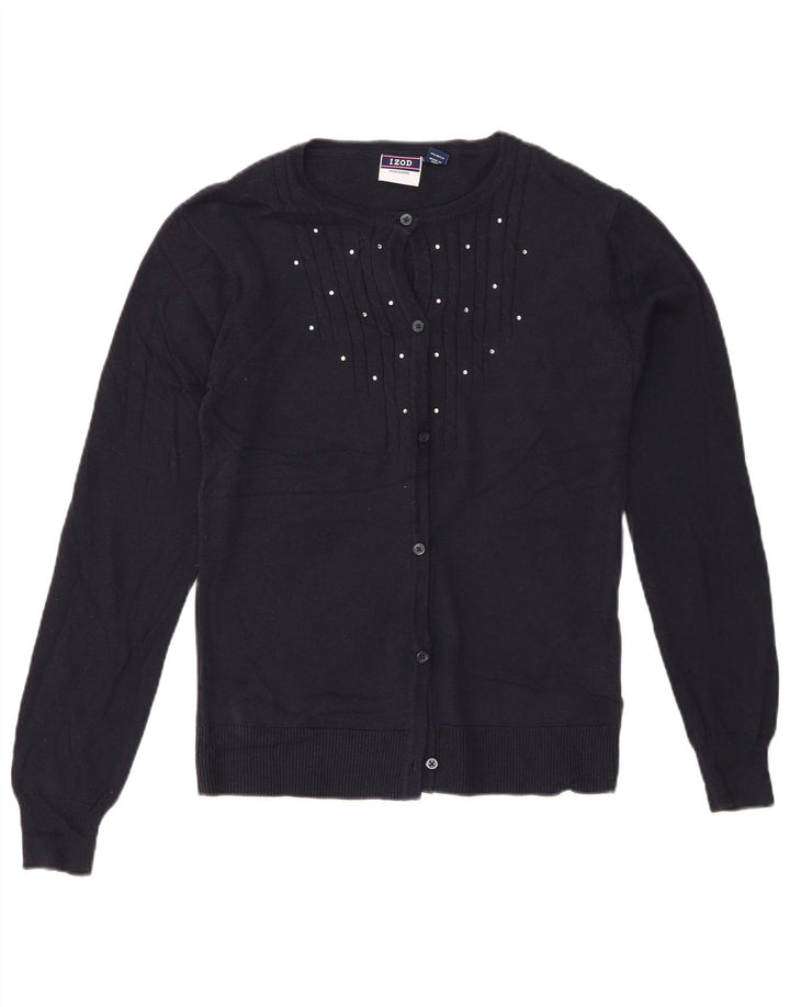 Suéter cardigã feminino IZOD 15-16 anos XL azul marinho algodão