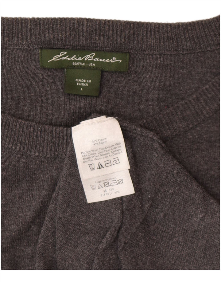Suéter cardigã feminino EDDIE BAUER Reino Unido 16 grande algodão cinza