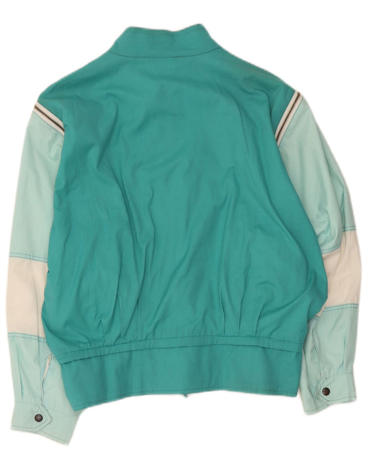 Jaqueta bomber feminina vintage UK 12 poliéster colorblock turquesa médio