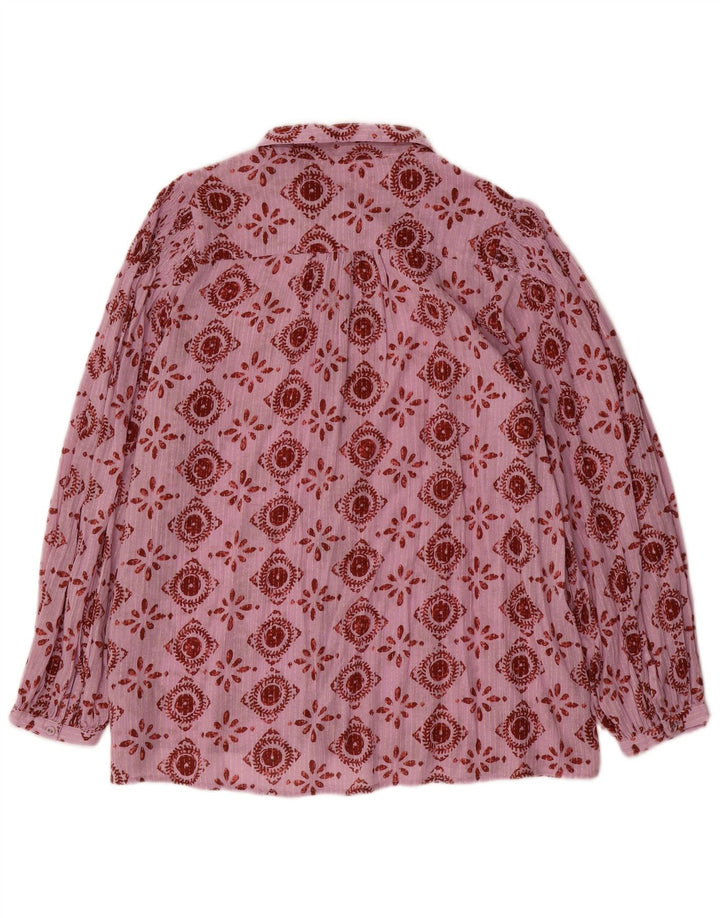 Camisa grande feminina Fat Face UK 14 algodão geométrico rosa médio