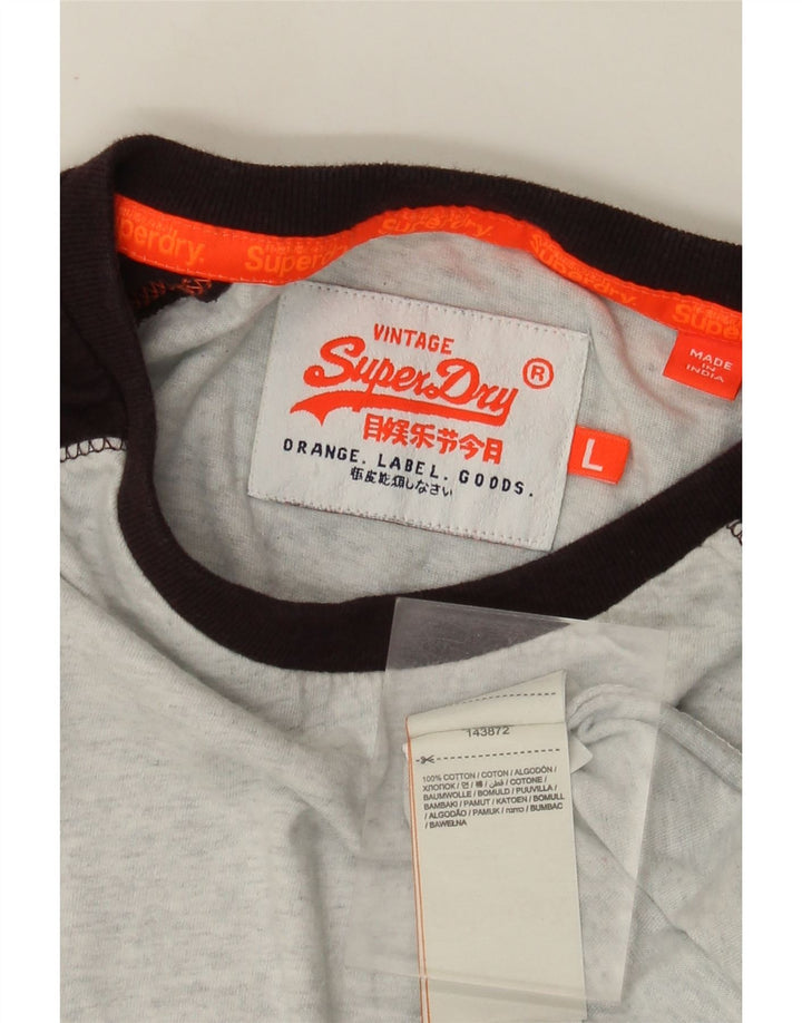 Superdry Mens Top Manga Longa Grande Algodão Colourblock Cinza