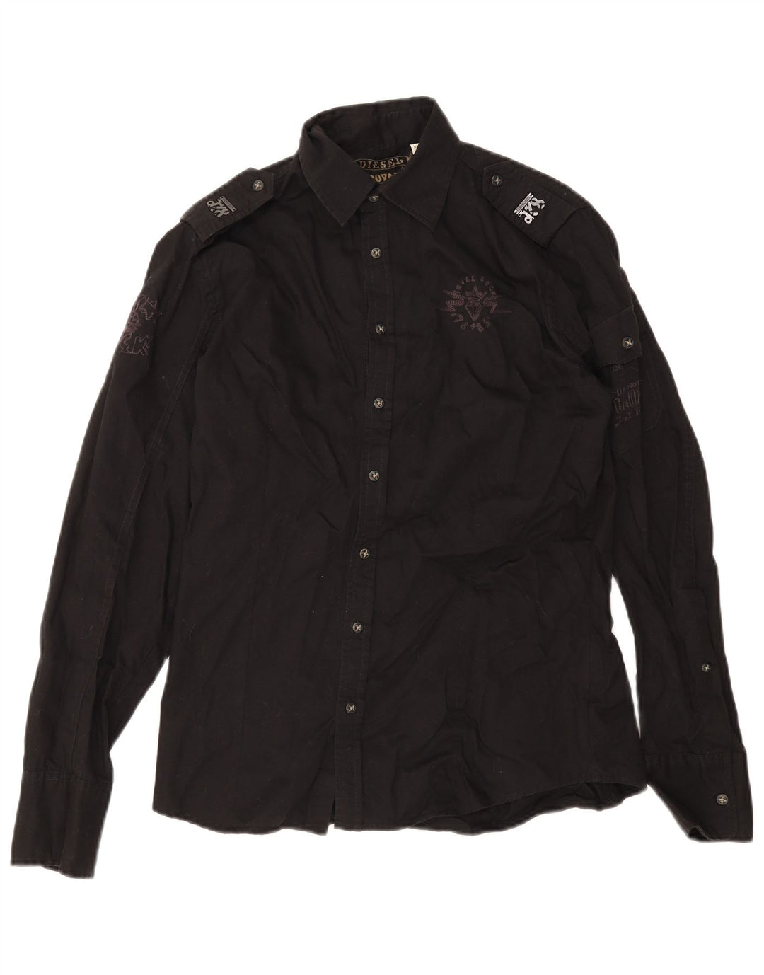 Camisa militar gráfica masculina diesel algodão preto médio