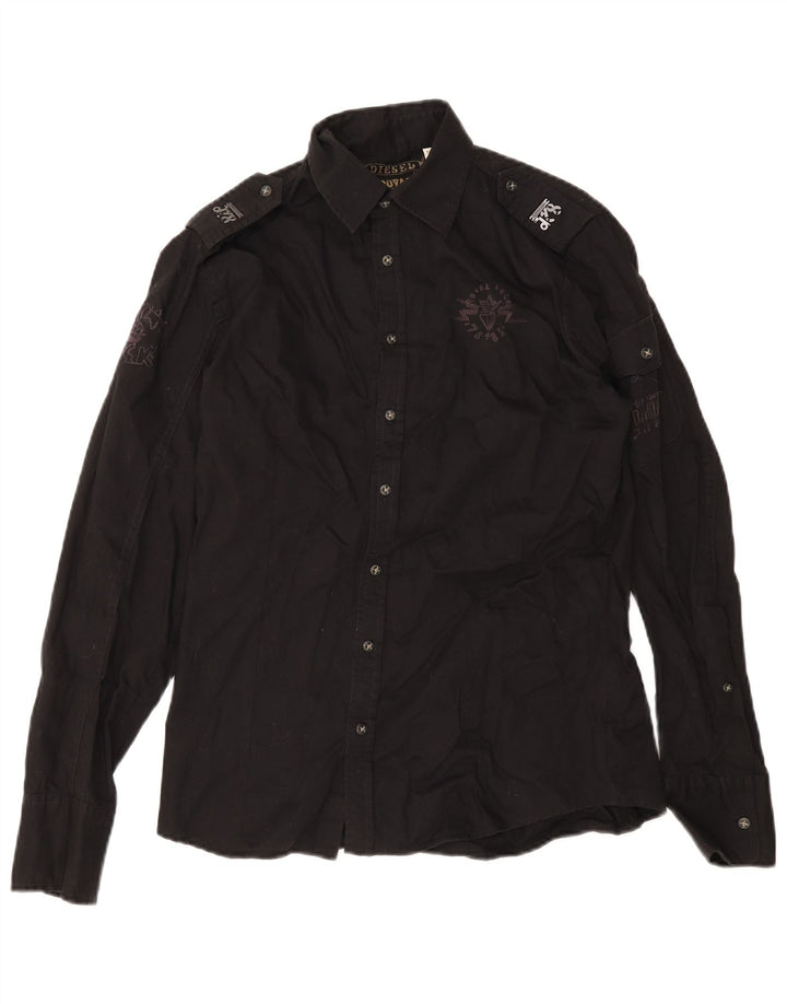 Camisa militar gráfica masculina diesel algodão preto médio