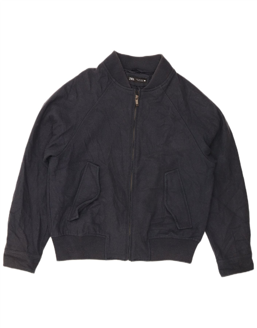 Jaqueta bomber masculina Zara Loose Fit Reino Unido 36 pequena lã azul marinho
