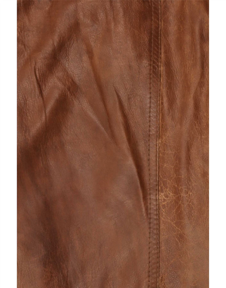 Jaqueta de couro militar masculina vintage UK 36 pequena marrom