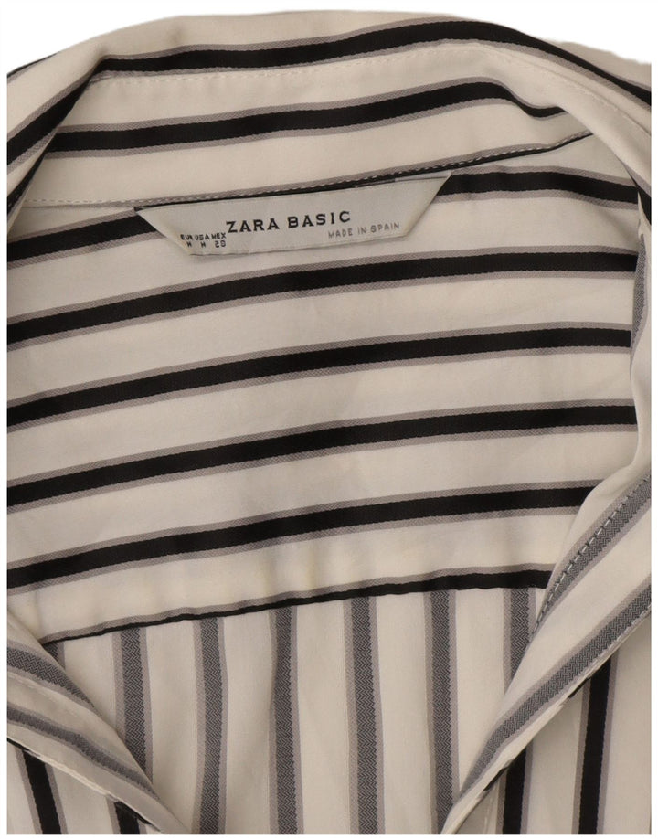 Blusa feminina de manga curta Zara UK 12 listrada branca média